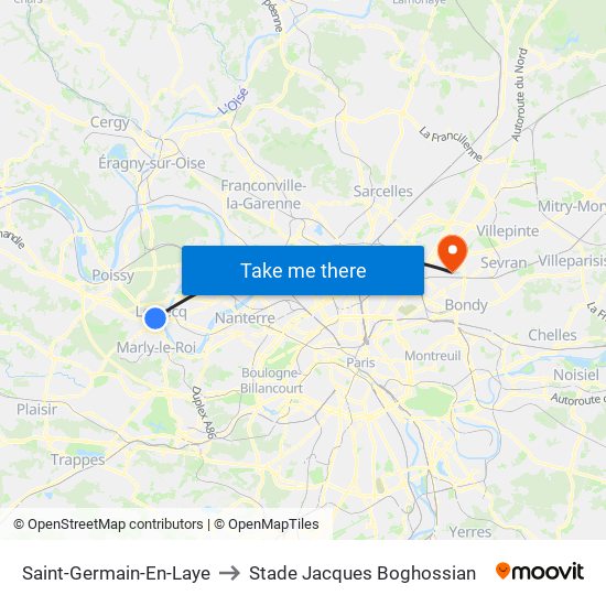 Saint-Germain-En-Laye to Stade Jacques Boghossian map