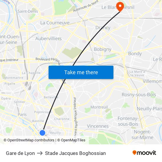 Gare de Lyon to Stade Jacques Boghossian map