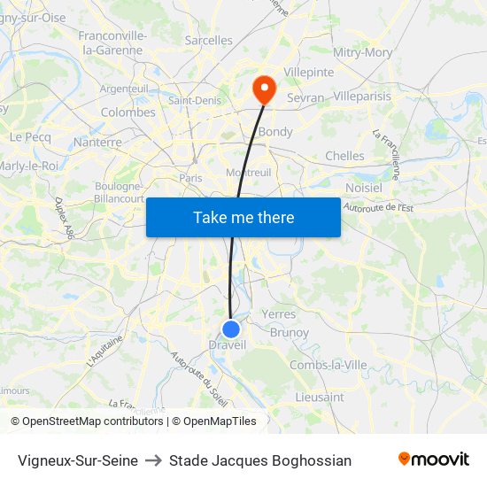 Vigneux-Sur-Seine to Stade Jacques Boghossian map