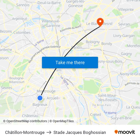 Châtillon-Montrouge to Stade Jacques Boghossian map