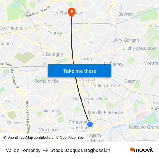 Val de Fontenay to Stade Jacques Boghossian map