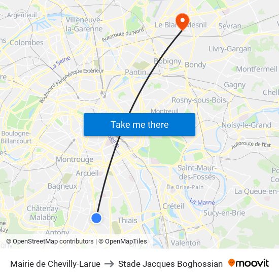 Mairie de Chevilly-Larue to Stade Jacques Boghossian map