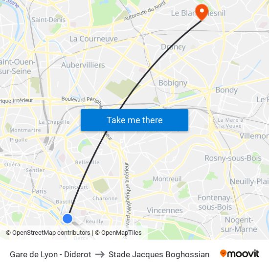 Gare de Lyon - Diderot to Stade Jacques Boghossian map