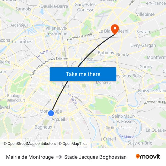 Mairie de Montrouge to Stade Jacques Boghossian map