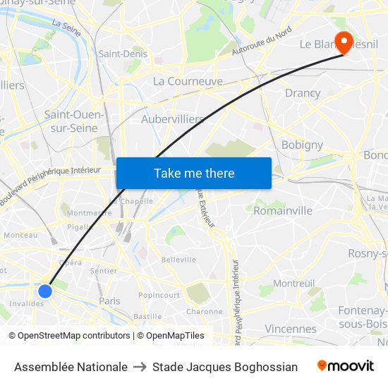 Assemblée Nationale to Stade Jacques Boghossian map