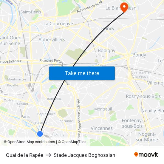 Quai de la Rapée to Stade Jacques Boghossian map
