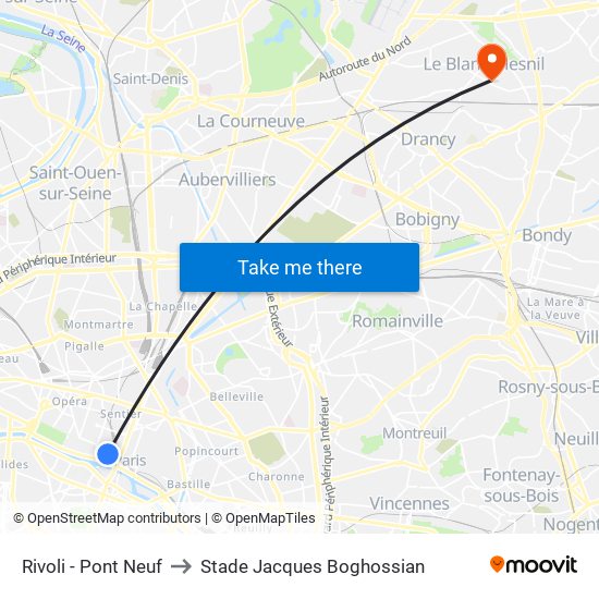 Rivoli - Pont Neuf to Stade Jacques Boghossian map
