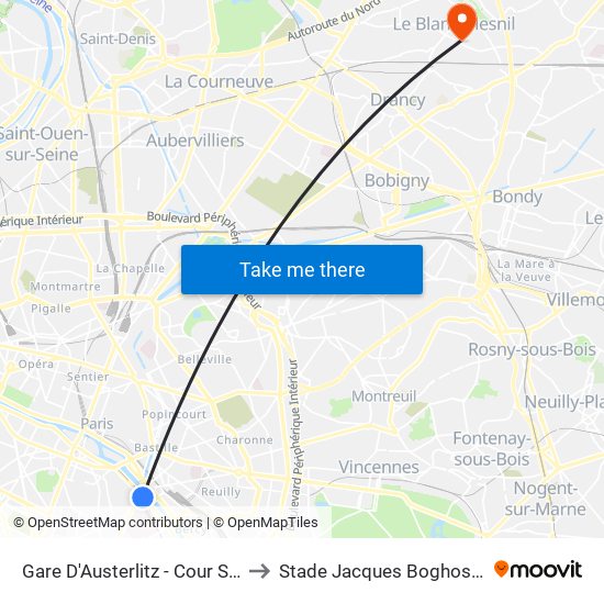 Gare D'Austerlitz - Cour Seine to Stade Jacques Boghossian map