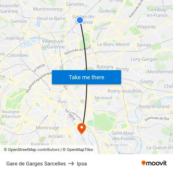 Gare de Garges Sarcelles to Ipsa map
