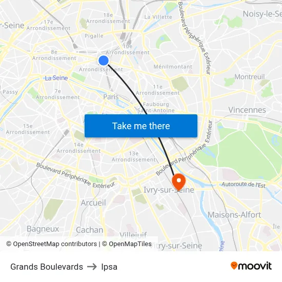 Grands Boulevards to Ipsa map