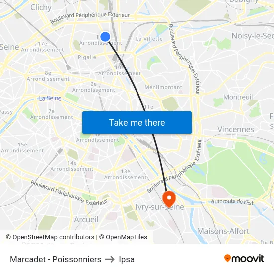 Marcadet - Poissonniers to Ipsa map