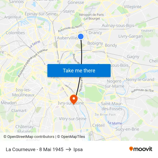 La Courneuve - 8 Mai 1945 to Ipsa map