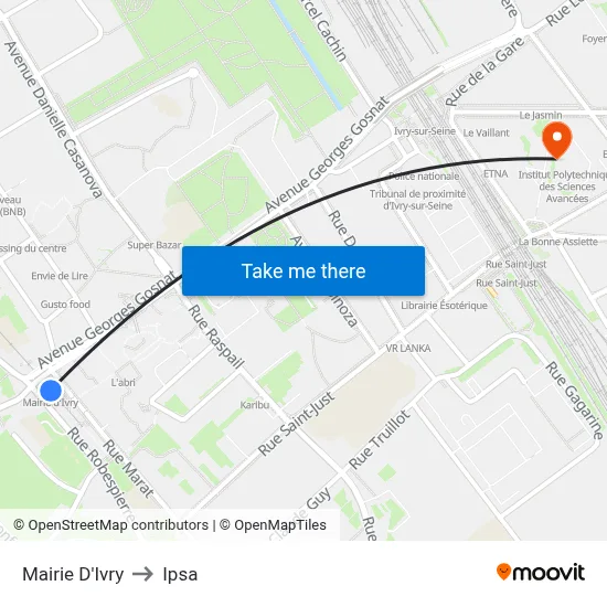 Mairie D'Ivry to Ipsa map