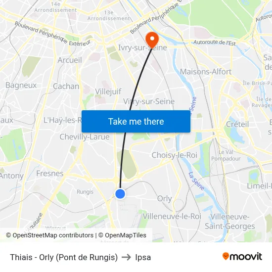Thiais - Orly (Pont de Rungis) to Ipsa map