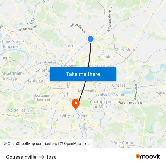Goussainville to Ipsa map