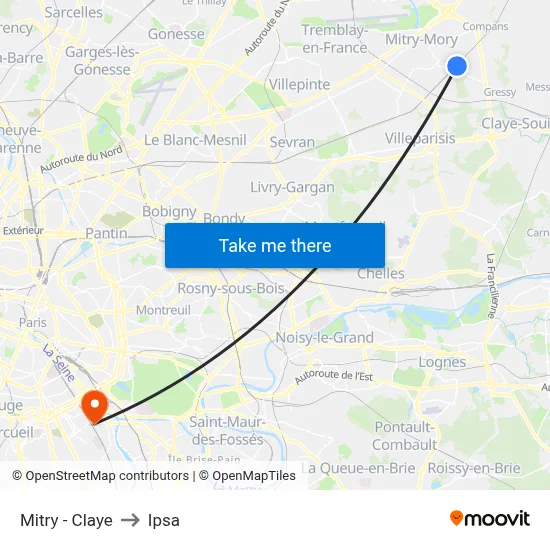 Mitry - Claye to Ipsa map