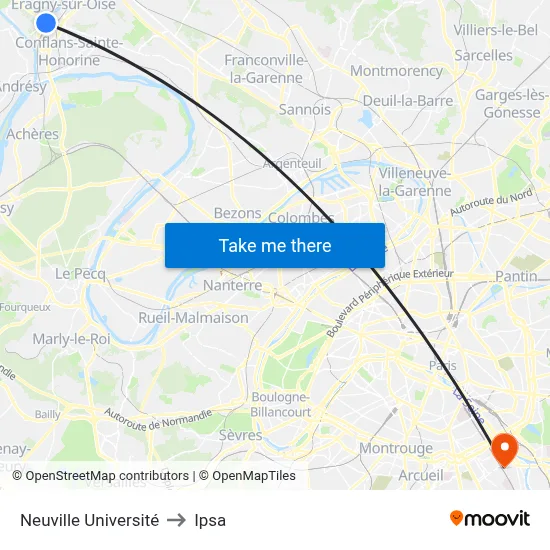 Neuville Université to Ipsa map