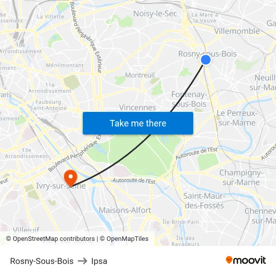 Rosny-Sous-Bois to Ipsa map
