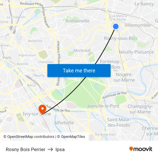 Rosny Bois Perrier to Ipsa map