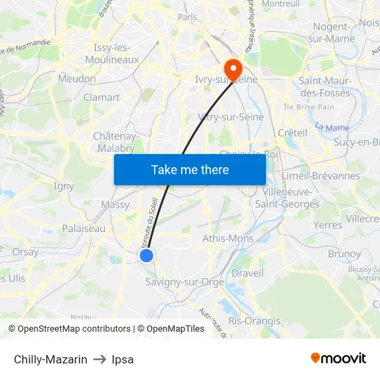 Chilly-Mazarin to Ipsa map