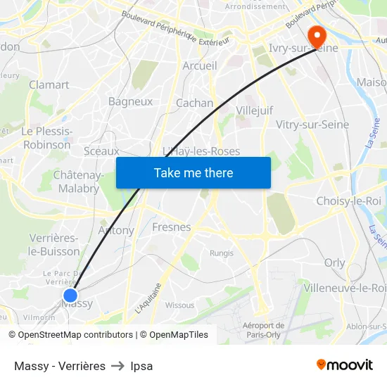 Massy - Verrières to Ipsa map