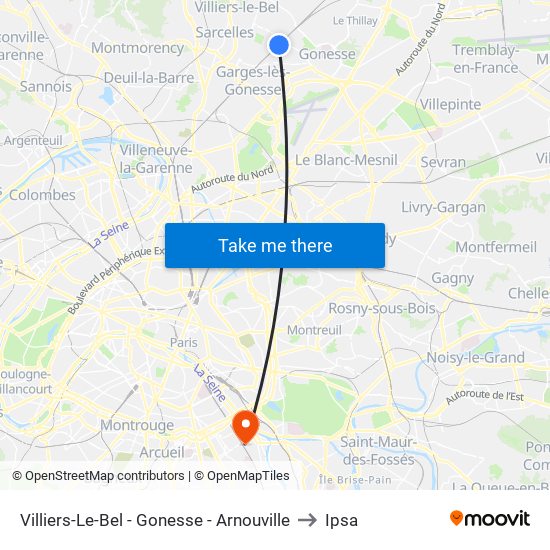 Villiers-Le-Bel - Gonesse - Arnouville to Ipsa map
