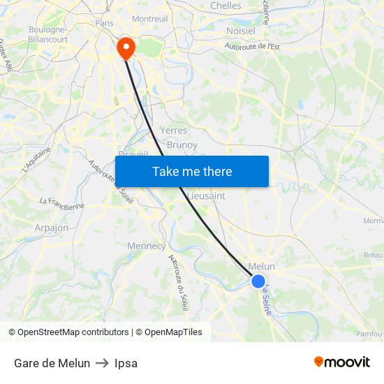 Gare de Melun to Ipsa map