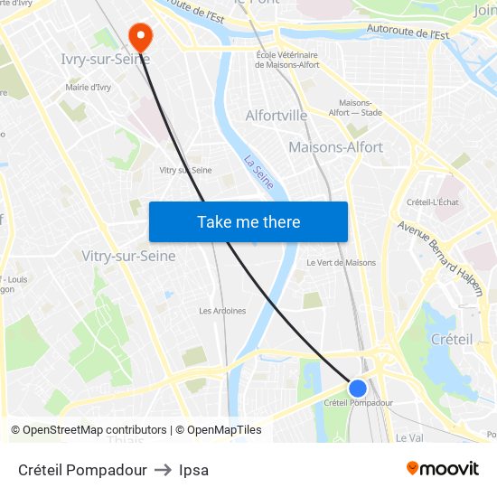 Créteil Pompadour to Ipsa map