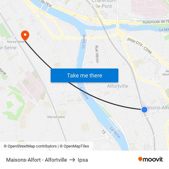 Maisons-Alfort - Alfortville to Ipsa map