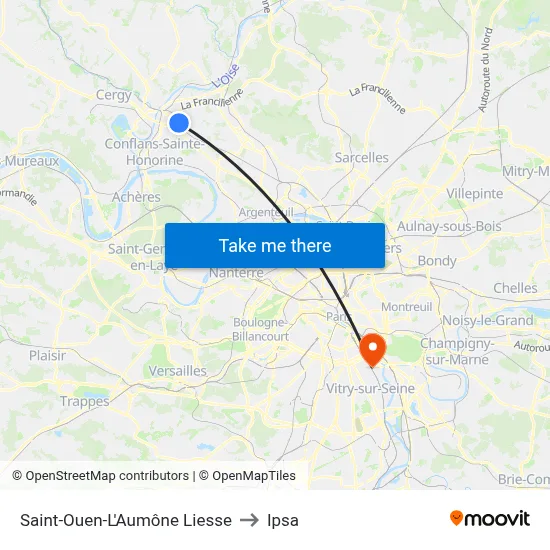 Saint-Ouen-L'Aumône Liesse to Ipsa map