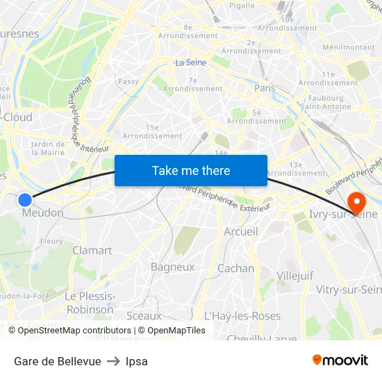 Gare de Bellevue to Ipsa map