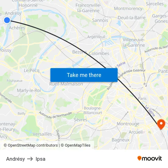 Andrésy to Ipsa map