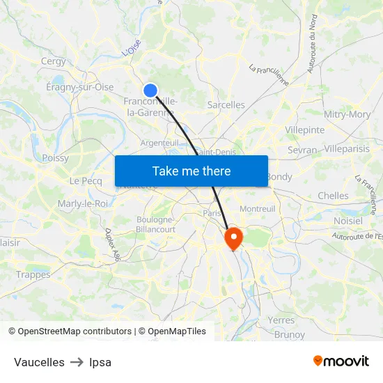Vaucelles to Ipsa map