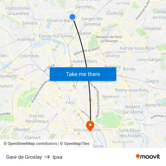 Gare de Groslay to Ipsa map