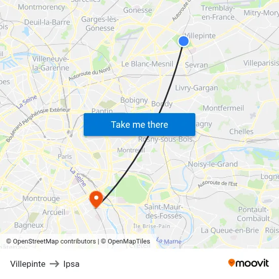 Villepinte to Ipsa map