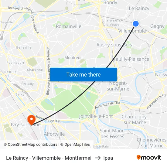 Le Raincy - Villemomble - Montfermeil to Ipsa map