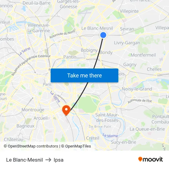 Le Blanc-Mesnil to Ipsa map