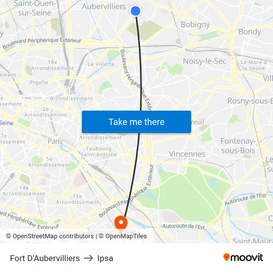 Fort D'Aubervilliers to Ipsa map