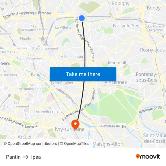 Pantin to Ipsa map