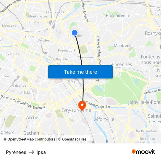 Pyrénées to Ipsa map