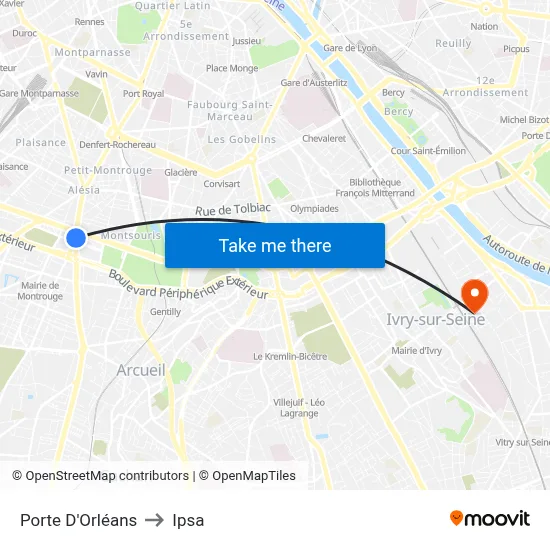 Porte D'Orléans to Ipsa map