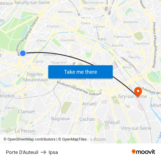 Porte D'Auteuil to Ipsa map