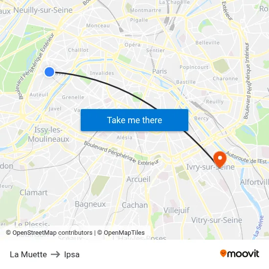 La Muette to Ipsa map