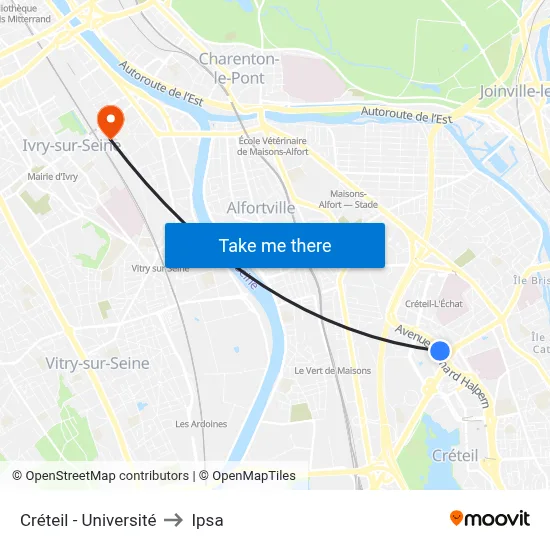 Créteil - Université to Ipsa map