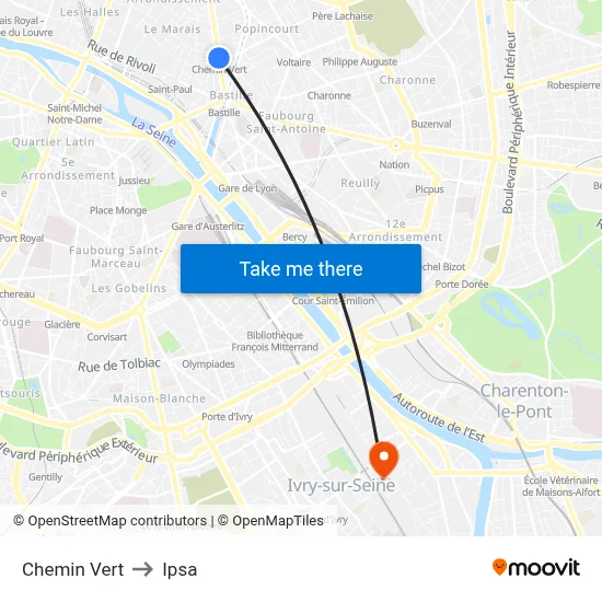 Chemin Vert to Ipsa map