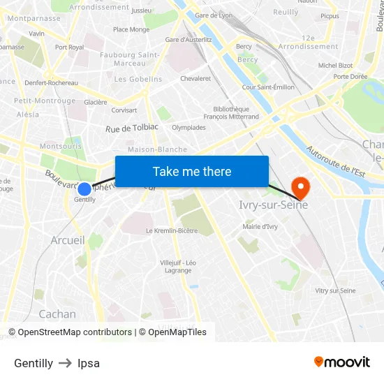 Gentilly to Ipsa map