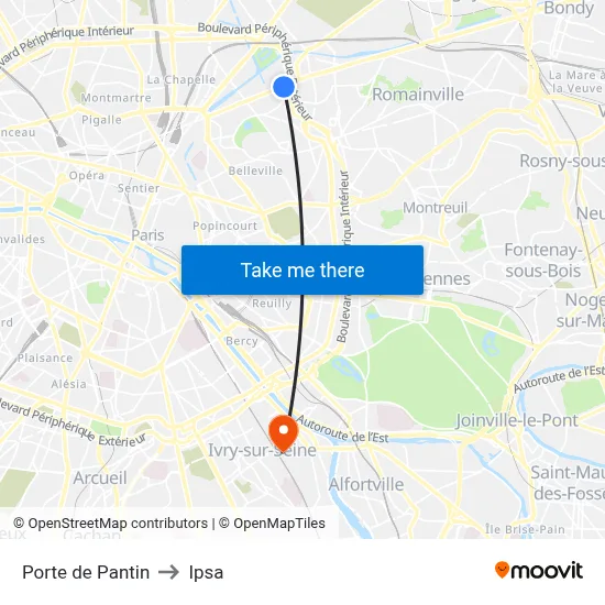 Porte de Pantin to Ipsa map