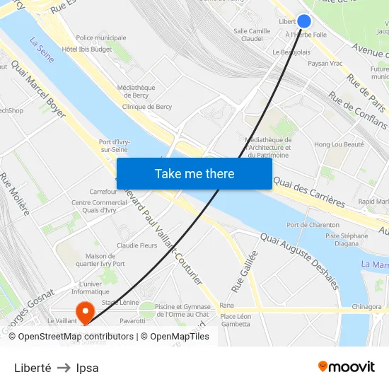 Liberté to Ipsa map