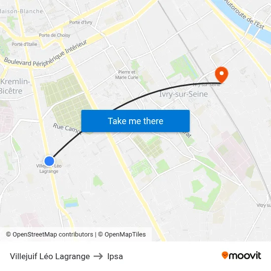 Villejuif Léo Lagrange to Ipsa map