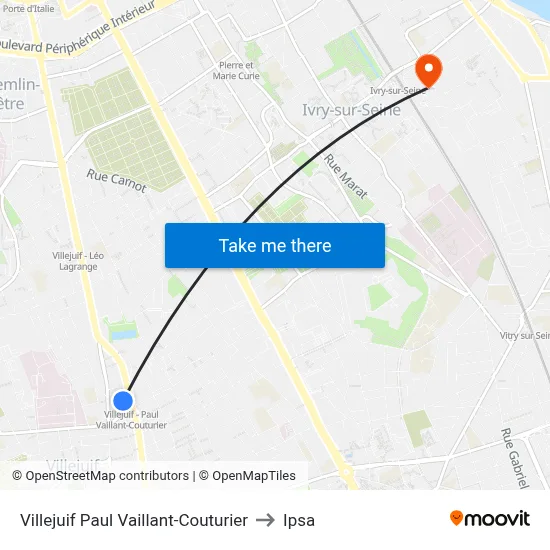 Villejuif Paul Vaillant-Couturier to Ipsa map